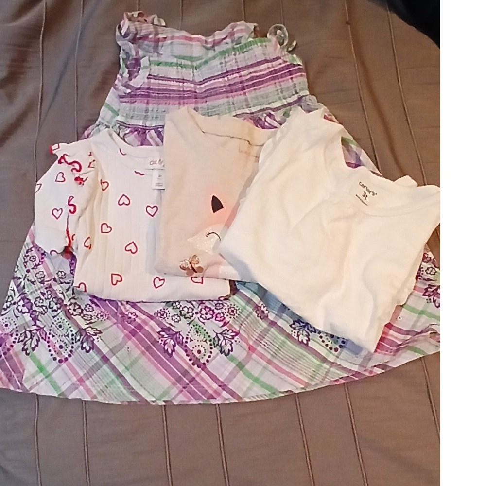 Toddler Girls 3T Bundle 4pc Faded Glory Dress Cat & Jack Carters Lucky